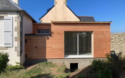 Extension  Bardage douglas, menuiserie aluminium,placo isolation ouate de cellulose,parquet et…